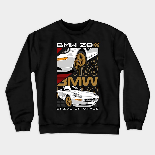 White BMW Crewneck Sweatshirt by Harrisaputra